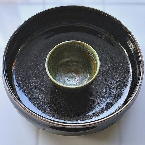 Vtg handmade stoneware snack serving bowl - Picture 2 of 10